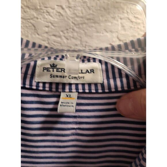 Peter Millar Castle Pines Golf Course Men's Polo Size XL Gray Lavender Stripe - Picture 4 of 6